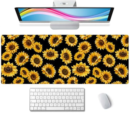 Large Mouse Pad Gaming Mousepad XL Sunflowers Desk Mat Mouse Pad Long 31.5x11.8 in Extended Big Cute Mouse Pad Waterproof Desk Pad with Non-Slip Base and Stitched Edges for Computer Keyboard - color: Sunflowers