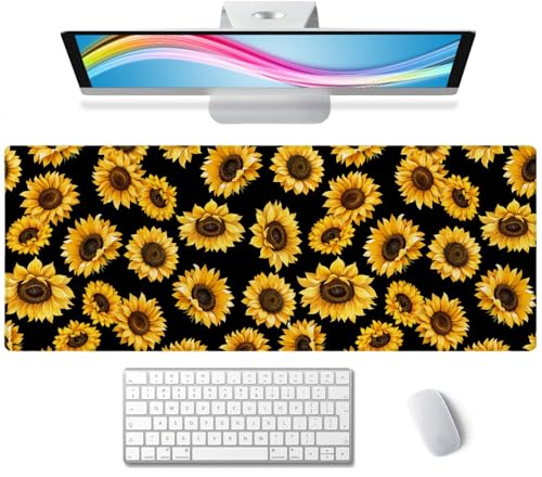 Large Mouse Pad Gaming Mousepad XL Sunflowers Desk Mat Mouse Pad Long 31.5x11.8 in Extended Big Cute Mouse Pad Waterproof Desk Pad with Non-Slip Base and Stitched Edges for Computer Keyboard - color: Sunflowers