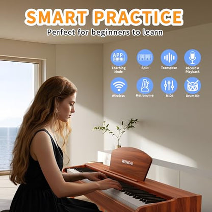 WENCAI Digital Piano 88-Key Fully Weighted Keyboard | Hammer Action Electric Piano, Full-Size Wooden Pianos for Beginner Professional Adults with Sheet Music Stand, Triple Pedal