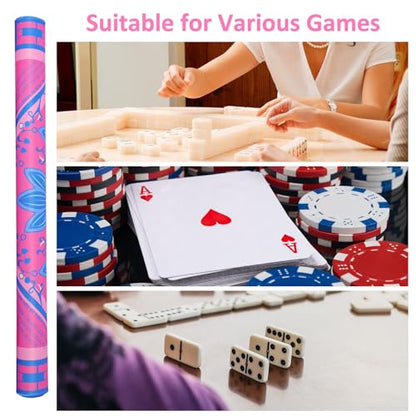 Jongyance Printed Learning Mahjong Mat (33”x33”) with Black Carrying Bag, Anti-Slip, Noise-Reducing, Mahjong Table Mat for Mah-jongg,Poker, Board Games, Dominoes, and Card - color: Purple and Pink