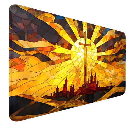 MTG MATS, 24" x 14" TCG DND Playmats Stitched Edges for Trading Card Smooth Rubber Surface Anti-Slip Mouse Pad with Storage Bag Thickened 3mm for Magic Playmat Gaming Mat - color: Holy Sword, size: Playmat Without Zones