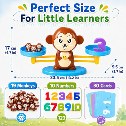 CozyBomB™ Monkey Scale Balance Toy, Number Counting Math Games | STEM Preschool Learning Toys Educational Gifts Boy Girl Birthdays Christmas for 3 4 5 Year olds Homeschool Kindergarten - color: Brown