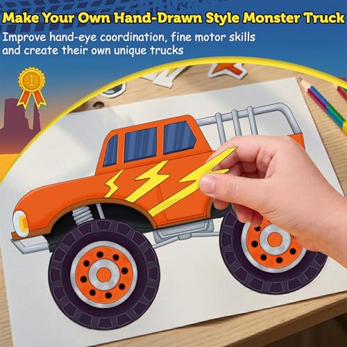 45 Sheets Monster Truck Stickers for Kids Toddlers, Make Your Own Monster Truck Stickers Birthday Party Favors Activities Goodie Bag Filler Crafts for Kids Classroom - style: Monster Truck 45 Sheets