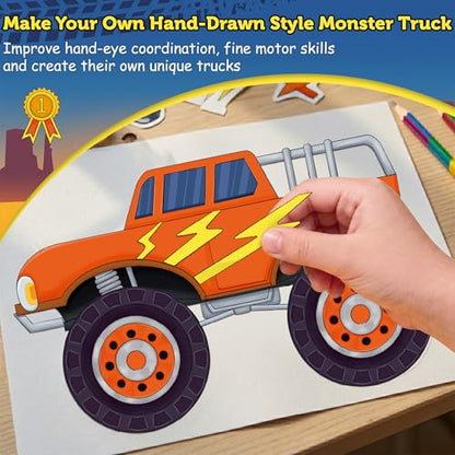 45 Sheets Monster Truck Stickers for Kids Toddlers, Make Your Own Monster Truck Stickers Birthday Party Favors Activities Goodie Bag Filler Crafts for Kids Classroom - style: Monster Truck 45 Sheets