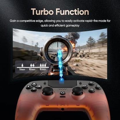 BETMI LED Wireless Controller for PS5, Pro/Slim/PC(Frosted Orange Black) | Hall Joysticks/Trigger, Marco Back Button, Turbo, Dual Vibration, 6-Axis, 3.5mm Jack, Built-in Mic/Speaker, for Steam Deck
