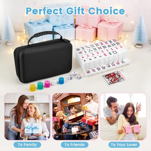 American Mahjong Tile Set, 166 Tiles 1.2 Inch Portable Travel Mahjong Game Set with Carrying Bag, Dice & Chips, Complete Mah Jongg Sets for Adults, Family Game Night & Ideal Gifts
