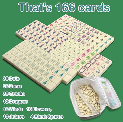 Mini Mahjong Set,American Mahjong Game Set,Complete Mahjong Tile Set with 166 White Tiles (0.8’’),4 Tile rulers,4 dice,1 Bag,5 Instruction Manuals,Perfect Mahjong Game Gift for Enthusiasts