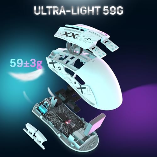 ATTACK SHARK X11 59g Lightweight Wireless Gaming Mouse,RGB Magnetic Charging Dock,Tri-Mode-BT/2.4G Wireless/Wired Mouse with Grip Tape,22000 DPI,5 Programmable Buttons for Pc/Mac(White&Sticker) - color: White & Griptape
