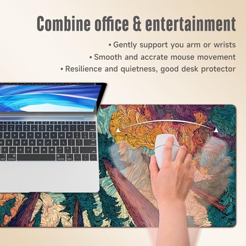 Extended Gaming Mouse Pad, Large Mouse Mat 3 mm Nature Rubber Base Mousepad with Stitched Edges, Non-Slip Desk Mat for Office Home Great Gift 31.5x11.8 Inch (Starry Forest 2) - color: Starry Forest 2