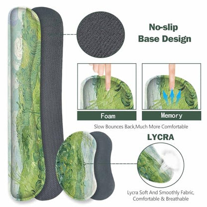 ToLuLu Extended Gaming Mouse Pad, Memory Foam Keyboard Mouse Wrist Rest Set | Large Desk Mat with Stitched Edges, Non-Slip Base Ergonomic Support Mousepad for Home Office Game and Study, Green Theme - color: Green Theme