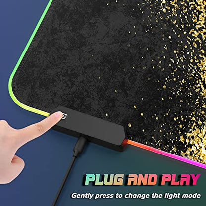 ITNRSIIET RGB Gaming Mouse Pad, Full Desk XL Extended Large Gaming Mousepad, 12 Lighting Modes, 30% Thicker, Big LED Desk Mat for Keyboard Computer Men Gamers Esport Pros, 32" x 12", Black Teal Marble - color: Luxurious Teal Marble