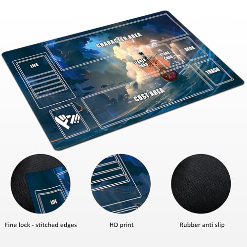 Playmat for One Piece Card Game (24x14 Inches): with Non-Slip Rubber, Zones Design, a Professional Storage Bag Included, Plus a Limited-Time Gift of a Set of 20 Damage Counters (Wave Boat) - color: Wave Boat