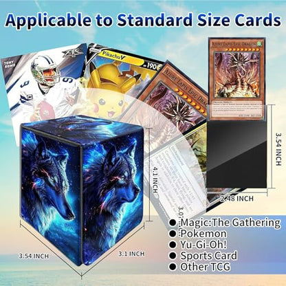 Blue Wolf Deck Box - MTG Commander Case for 100+ Sleeved Trading Cards, PU Leather Magnetic Storage Box for TCG CCG Magic Cards - color: Card Deck Box-579
