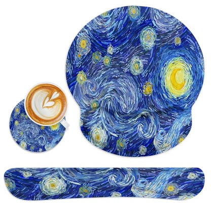 Ergonomic Mouse Pad Set with Wrist Rest, Abstract Night Sky | Starry Galaxy Non-Slip Rubber Base Wrist Cushion Support and Coasters Mousepad with Wrist Support for Computer Keyboard - color: Abstract the night sky