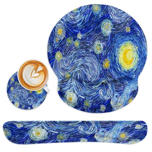Ergonomic Mouse Pad Set with Wrist Rest, Abstract Night Sky | Starry Galaxy Non-Slip Rubber Base Wrist Cushion Support and Coasters Mousepad with Wrist Support for Computer Keyboard - color: Abstract the night sky