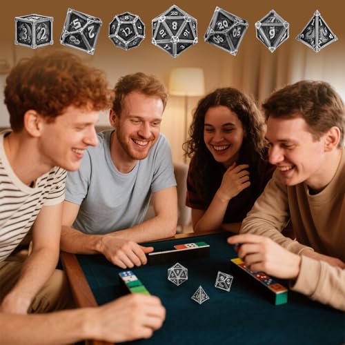 Metal Dice Set, Fly Dragon Pattern, 7pcs Polyhedral Metal DND Dice Set, DND Starter Set, D&D Gifts with Gift Box, Role Playing Board Games Accessories, Silver ﻿ ﻿ - color: Silver