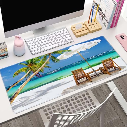 Desk Mat, Tropical Beach Extended Gaming Mouse Pad Large, 31.5"x11.8" Big Mouse Pad with Non-Slip Base and Stitched Edge, Long Computer Keyboard Mouse Mat for Home Office Work - color: Tropical Beach