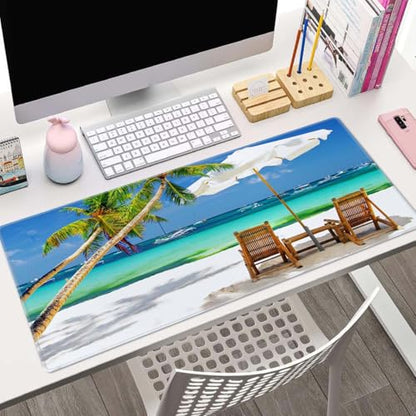 Desk Mat, Tropical Beach Extended Gaming Mouse Pad Large, 31.5"x11.8" Big Mouse Pad with Non-Slip Base and Stitched Edge, Long Computer Keyboard Mouse Mat for Home Office Work - color: Tropical Beach