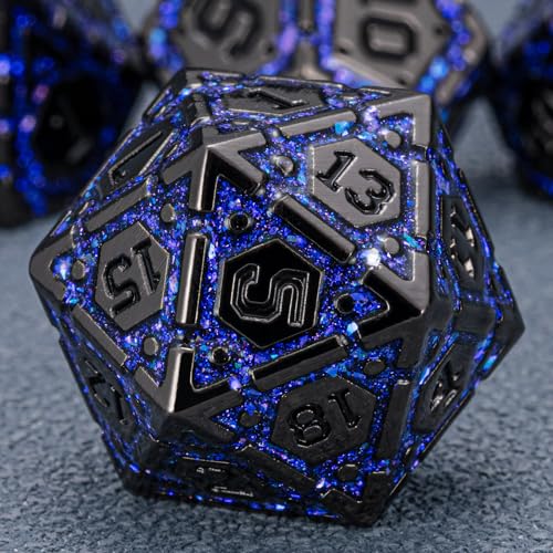 DND Metal Dice Set, Polyhedral Dice Set for RPG D&D Dice with Cracks Dungeons and Dragons Dice Set for RPG TTRPG D&D Die with Gift Case(Black Nickel Purple) - color: Black Nickel Purple