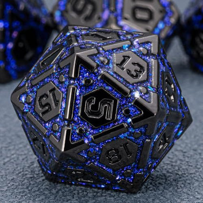 DND Metal Dice Set, Polyhedral Dice Set for RPG D&D Dice with Cracks Dungeons and Dragons Dice Set for RPG TTRPG D&D Die with Gift Case(Black Nickel Purple) - color: Black Nickel Purple