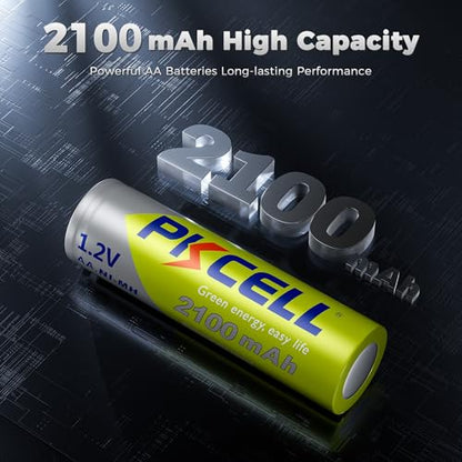 PKCELL Rechargeable AA Batteries 16-Pack, 2100mAh 1.2V NiMH AA Rechargeable Batteries, 1200+ Charging Cycles,Low Self Discharge for Solar Light,Game Controllers, Flashlights