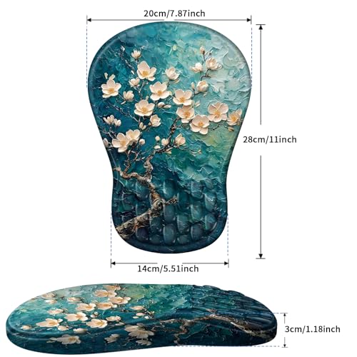YIWEI Ergonomic Mouse Pad with Wrist Rest for Carpal Tunnel Pain Relief | Memory Foam Wrist Support,Non-Slip Rubber Base, Keyboard Computer Mousepad,Lycra Cloth Surface,Gaming Home Office - color: Plum Plossom