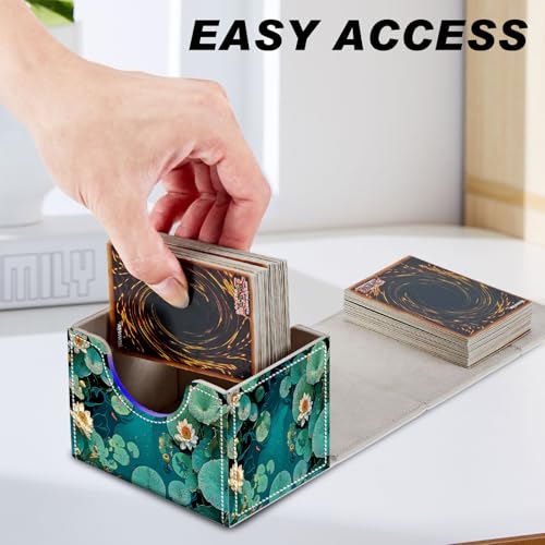 Card Game Storage Box TCG Deck Box MTG Card Box Organizer Trading Card Case Commander Deck Box TCG Card Storage Box Magnetic Closure Creative Pattern Up to 200 Cards, Green Pond Lotus Leaves - color: Green Pond Lotus Leaves