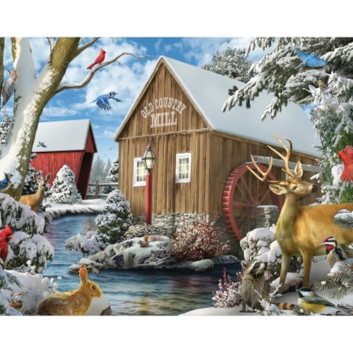 Bits and Pieces Jigsaw Puzzles for Adults 50 Pieces - Winter Wilderness 2 | 15" x 19" Jigsaw Puzzle 50 Pieces - Log Cabin Snow Winter Puzzle - Extra Large Piece Puzzles for Seniors - Letters on Backs - size: 50 Piece Puzzle