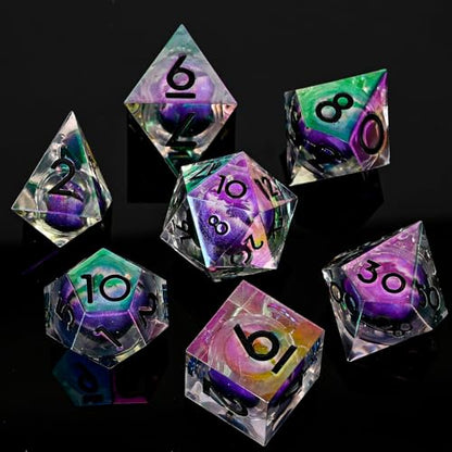 Electroplated Resin Dice Set, Resin Edge Sharp for Dungeons & Dragons RPG, MTG Board Games with Gift Box (Electroplating Purple Longan) - color: Electroplating Purple Longan