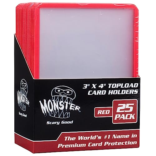 Monster Protectors Top Loaders Compatible with Pokémon and MTG, 25 Count | Hard Plastic 3 x 4 Card Sleeves with Red Border for Sorting, Fits Magic: The Gathering, Sports Cards and Standard TCG Cards - color: Red