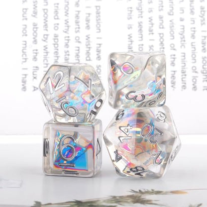 Haxtec DND Dice Set, 7 Pcs Iridescent Resin Polyhedral RPG Dice | Black Clear Role Playing Games Dice with Velvet Pouch, Compatible with Dungeons and Dragons, Gifts for D&D Lovers - color: Black White