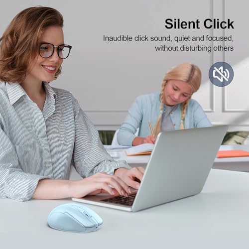TECKNET Wireless Mouse, BT 5.0/2.4G, Silent 4800 DPI 6 Buttons, Lightblue | Bluetooth 5.0/3.0 & USB A, 2-Device Easy Switch, Wide OS Compatible, 6-DPI, Ergonomic for S/M Hands, Extended Battery - color: Lightblue