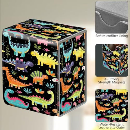 Card Deck Box, Card Storage Box Fits 100+ Single Sleeved Cards, Large Capacity PU Leather Card Storage Box with Strong Magnet for Magic Commander TCG CCG, Cartoon Dinosaurs - color: Cartoon Dinosaurs
