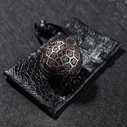Enchanted Hollow Metal D100 Dice - 50mm DND Dice for d&d RPG & Tabletop Games for Gamers Dm with a Leather Bag (Blood) - color: D100 Blood