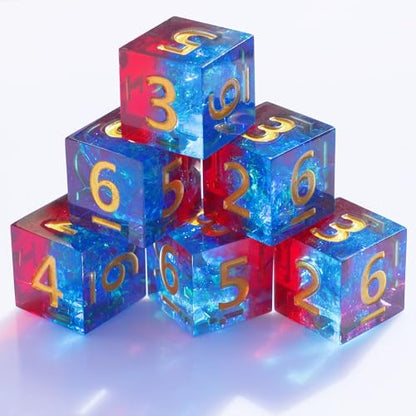 6PCS 16mm D6 Resin dice Set Dice for DND Dungeons and Dragons Role Playing Game (Blue + Red) - color: Blue + Red