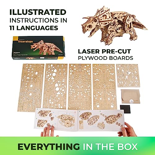 UGEARS Triceratops Dinosaur 3D Wooden Puzzles for Adults - Wooden Models Kits for Adults Dinosaur Model Kit Dino Wood Puzzle Animal Models for Adult Brain Teaser, Hobby Set - style: Triceratops Dinosaur