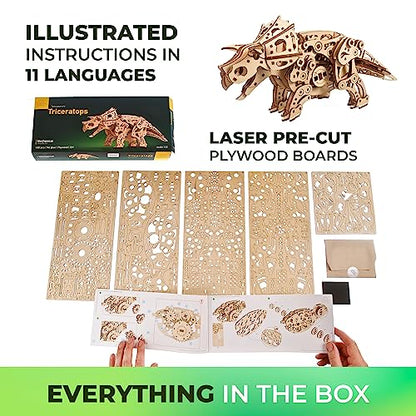 UGEARS Triceratops Dinosaur 3D Wooden Puzzles for Adults - Wooden Models Kits for Adults Dinosaur Model Kit Dino Wood Puzzle Animal Models for Adult Brain Teaser, Hobby Set - style: Triceratops Dinosaur