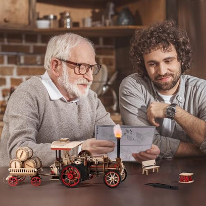 rowood 3D Wooden Puzzles for Adults, Steam Engine Car Model Kit, 1:28 Scale Mechanical Steam Locomotive Wooden Puzzle, 469PCS,Assembly Time 6H, Awesome Gifts for Adults