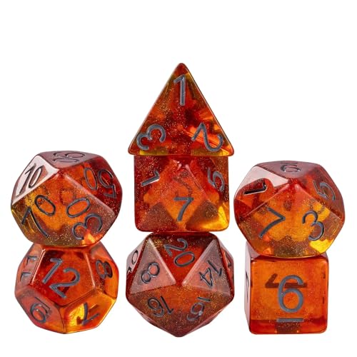 Glitter DND Dice Orange Polyhedral Dice Set for D&D Tabletop Games | Leather Storage Bag, DM Gift, for Dungeons and Dragons Role Playing Games - color: Golden Glitter Dice