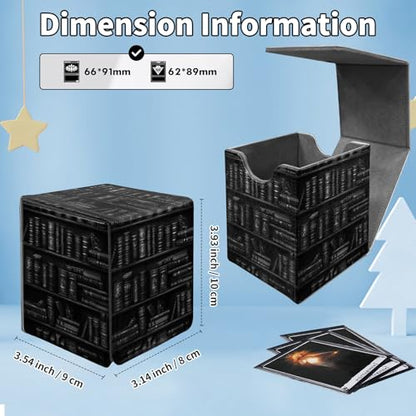 Card Deck Box for MTG Commander,Collectible Trading Storage Box Fits 120+ Single Sleeved Cards Magnetic Case PU Leather for Magic Commander TCG CCG MTG,Art Black Bookshelf - color: Art Black Bookshelf