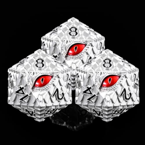 1 die Metal D20 DND Dice - Dragon Scale Metallic 20 Sided Giant Polyhedral Dice,35mm Large Dragon Eye Metal D&D Dice for Dungeons and Dragon Tabletop Game(White Dragon Scale) - color: White Dragon Scale