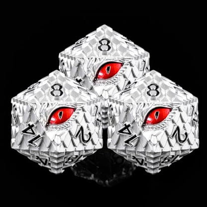 1 die Metal D20 DND Dice - Dragon Scale Metallic 20 Sided Giant Polyhedral Dice,35mm Large Dragon Eye Metal D&D Dice for Dungeons and Dragon Tabletop Game(White Dragon Scale) - color: White Dragon Scale