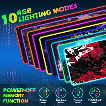 ToLuLu RGB Gaming 5/7.5/10/15W 10 Light Modes Wireless Charging Mouse Pad, LED Mouse Pad Computer Keyboard Mat Mousepad, 800x300x4MM Extended Large Desk Mat for Gaming, MacBook, Laptop, PC,Red Black - color: Red Black
