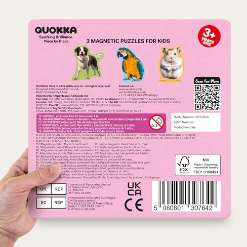 QUOKKA Step Up Magnetic Puzzles for Toddlers 1-3, Animals Puzzle Set in One Book, Travel Games for Kids 3-5, Screen Free Toy for Toddlers and Preschoolers - color: Pets