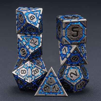 DND Metal Dice Set, Polyhedral Dice Set for RPG D&D Dice with Cracks Dungeons and Dragons Dice Set for RPG TTRPG D&D Die with Gift Case(Antique Nickel Blue) - color: Antique Nickel Blue-1