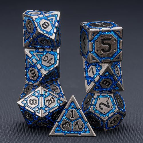 DND Metal Dice Set, Polyhedral Dice Set for RPG D&D Dice with Cracks Dungeons and Dragons Dice Set for RPG TTRPG D&D Die with Gift Case(Antique Nickel Blue) - color: Antique Nickel Blue-1