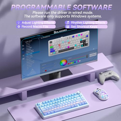 SOLAKAKA A75 Wireless Mechanical Keyboard, Hot Swappable Gaming Keyboard with RGB Backlit, Multifunction Knob, Gasket Mounted Creamy Keyboard, BT5.0/2.4GHz/USB-C, 75% Compact Layout for Win/Mac/PC - color: Gradient-BluePurple