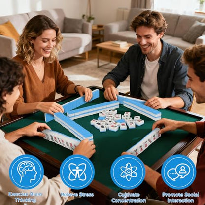 Mahjong Tile Set, 146pcs Professional Chinese Mahjong Set with Instruction Manual, Premium Mah Jongg Sets with Storage Box, 1.4" Mah Jong Tiles Easy to Grab, Game for Gathering, Party, Camping - color: Blue
