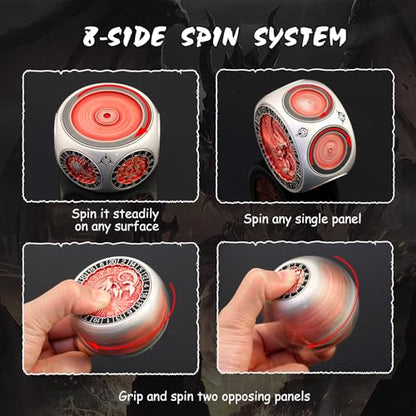 DNDND Dual D20 8-in-1 Spinner Metal Dice - Hexagonal Spinning D&D Monster Themed Dice Set for TTRPG Dungeons and Dragons, Dungeon Masters with Collectible Gift Tin (Silver with Red) - color: Silver Red