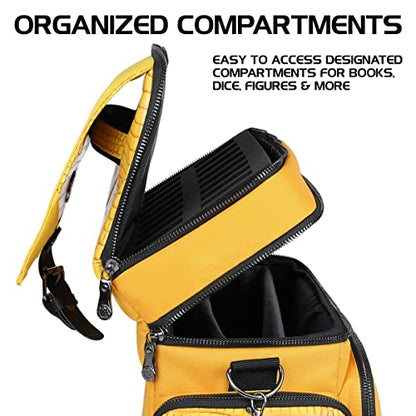 ENHANCE Collector's Edition RPG Adventurer's DnD Bag - Dragon Hide Exterior Travel RPG Bag with Tabletop Miniatures Storage Vault, Mat Holder, DnD Dice & Token Pockets, Fits 4-8 Books (Dragon Gold) - color: Dragon Gold